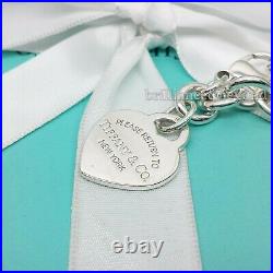 Return to Tiffany & Co. Heart Tag Bracelet Charm 925 Sterling Silver Box + Pouch