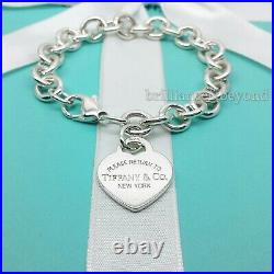 Return to Tiffany & Co. Heart Tag Bracelet Charm 925 Sterling Silver Box + Pouch