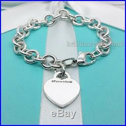 Return to Tiffany & Co Heart Tag Bracelet Charm Chain 925 Silver Authentic