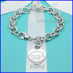 Return to Tiffany & Co Heart Tag Bracelet Charm Chain 925 Silver Authentic 7.75