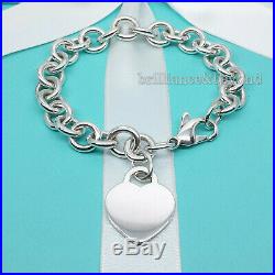 Return to Tiffany & Co Heart Tag Bracelet Charm Chain 925 Silver Authentic 7.75