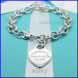 Return to Tiffany & Co Heart Tag Bracelet Charm Chain 925 Silver Authentic 7.75