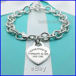 Return to Tiffany & Co. Heart Tag Bracelet Charm Chain 925 Silver Box + Pouch