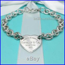 Return to Tiffany & Co. Heart Tag Charm Bracelet 925 Sterling Silver 8.25 LARGE