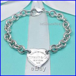 Return to Tiffany & Co. Heart Tag Charm Bracelet 925 Sterling Silver 8.25in RARE