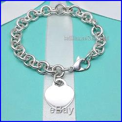 Return to Tiffany & Co. Heart Tag Charm Bracelet 925 Sterling Silver LARGE 8.5