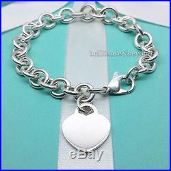 Return to Tiffany & Co. Heart Tag Charm Bracelet 925 Sterling Silver LARGE 8.5