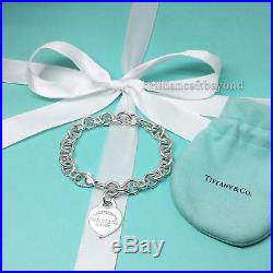 Return to Tiffany & Co. Heart Tag Charm Bracelet 925 Sterling Silver Pouch 8.25