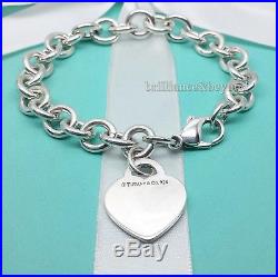 Return to Tiffany & Co. Heart Tag Charm Bracelet 925 Sterling Silver Pouch 8.25