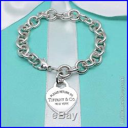 Return to Tiffany & Co Heart Tag Charm Bracelet Sterling Silver Authentic 7.5in