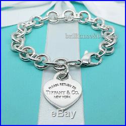 Return to Tiffany & Co. Heart Tag Charm Chain Bracelet 925 Sterling Silver