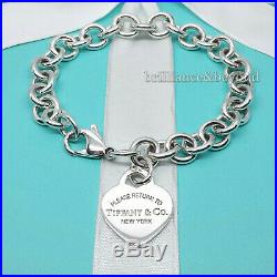 Return to Tiffany & Co. Heart Tag Charm Chain Bracelet 925 Sterling Silver 8.5