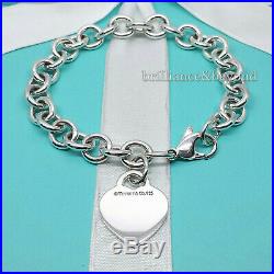 Return to Tiffany & Co. Heart Tag Charm Chain Bracelet 925 Sterling Silver 8.5