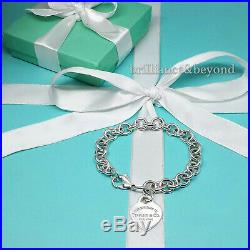 Return to Tiffany & Co. Heart Tag Charm Chain Bracelet 925 Sterling Silver 8.5