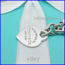 Return to Tiffany & Co. Heart Tag Charm Chain Bracelet 925 Sterling Silver 8.5