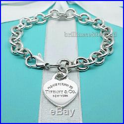 Return to Tiffany & Co. Heart Tag Charm Chain Bracelet 925 Sterling Silver 8.5