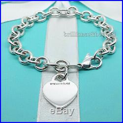 Return to Tiffany & Co. Heart Tag Charm Chain Bracelet 925 Sterling Silver 8.5