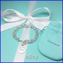 Return to Tiffany & Co. Heart Tag Charm Chain Bracelet 925 Sterling Silver Pouch