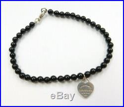 Return to Tiffany & Co Heart Tag Charm Onyx Bead Bracelet 7 1/8 Sterling Silver