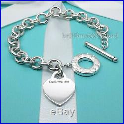Return to Tiffany & Co. Heart Tag Toggle Charm Bracelet 925 Silver Authentic 8in
