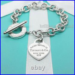 Return to Tiffany & Co. Heart Tag Toggle Charm Bracelet 925 Silver Box + Pouch
