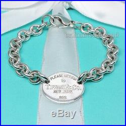 Return to Tiffany & Co Oval Tag Bracelet Charm Chain Sterling Silver Authentic