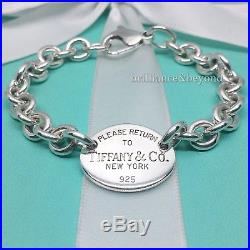 Return to Tiffany & Co. Oval Tag Charm Chain Bracelet Sterling Silver Authentic