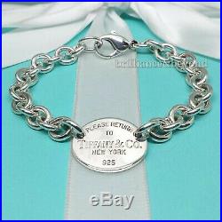 Return to Tiffany & Co. Oval Tag Charm Chain Bracelet Sterling Silver Authentic
