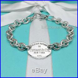 Return to Tiffany & Co. Oval Tag Charm Chain Bracelet Sterling Silver Pouch