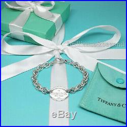 Return to Tiffany & Co. Oval Tag Charm Chain Bracelet Sterling Silver Pouch