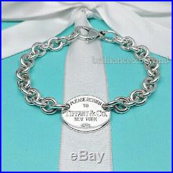 Return to Tiffany & Co. Oval Tag Charm Chain Bracelet Sterling Silver Pouch