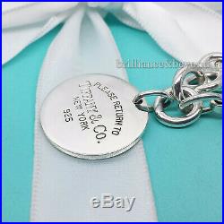 Return to Tiffany & Co. Round Tag Bracelet Charm 925 Sterling Silver Box + Pouch