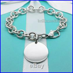 Return to Tiffany & Co. Round Tag Bracelet Charm 925 Sterling Silver Box + Pouch