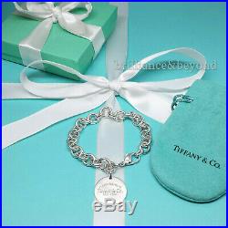 Return to Tiffany & Co. Round Tag Bracelet Charm 925 Sterling Silver + Pouch