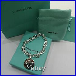 Return to Tiffany & Co. Round Tag Charm 925 Sterling Silver 7.75 Bracelet
