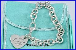 Return to Tiffany & Co. Silver Large Love Tilted Heart Charm 7 Bracelet withPOUCH