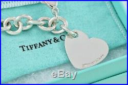 Return to Tiffany & Co. Silver Large Love Tilted Heart Charm 7 Bracelet withPOUCH