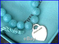 Return to Tiffany & Co Sterling Silver Heart Charm Amazonite Bead Bracelet 7.5