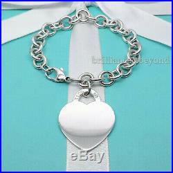 Return to Tiffany & Co. XL Heart Tag Bracelet Charm Chain 925 Silver Extra Large