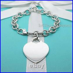 Return to Tiffany & Co. XL Heart Tag Bracelet Charm Chain 925 Silver Extra Large