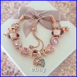 Rose Gold Pandora Bracelet & 13 Pandora Rose Gold Charms Adjustable size + Box Rose Gold Pandora Bracelet & 13 Pandora Rose Gold Charms Adjustable size + Box