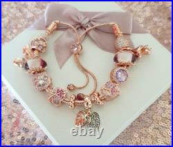 Rose Gold Pandora Bracelet & 13 Pandora Rose Gold Charms Adjustable size + Box Rose Gold Pandora Bracelet & 13 Pandora Rose Gold Charms Adjustable size + Box