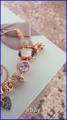 Rose Gold Pandora Bracelet & 13 Pandora Rose Gold Charms Adjustable size + Box Rose Gold Pandora Bracelet & 13 Pandora Rose Gold Charms Adjustable size + Box