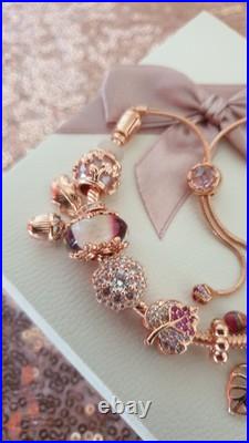 Rose Gold Pandora Bracelet & 13 Pandora Rose Gold Charms Adjustable size + Box Rose Gold Pandora Bracelet & 13 Pandora Rose Gold Charms Adjustable size + Box