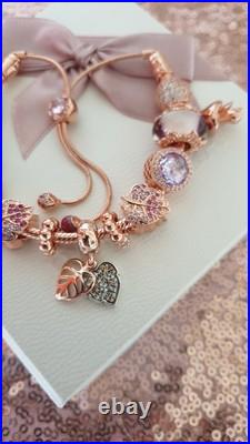 Rose Gold Pandora Bracelet & 13 Pandora Rose Gold Charms Adjustable size + Box Rose Gold Pandora Bracelet & 13 Pandora Rose Gold Charms Adjustable size + Box