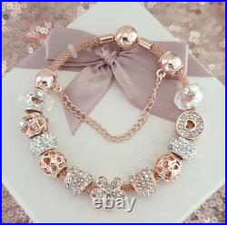 Rose Gold Pandora Bracelet Bangle & Rose Gold Charms + Pandora Box. 20 cms