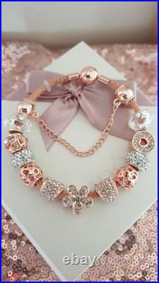 Rose Gold Pandora Bracelet Bangle & Rose Gold Charms + Pandora Box. 20 cms