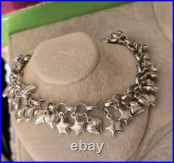 Ross Simons sterling silver Puffy Heart Star Dangle Charm Tennis Bracelet Italy Ross Simons sterling silver Puffy Heart Star Dangle Charm Tennis Bracelet Italy