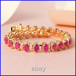 Ruby and Zircon Cluster Bracelet in 18ct Gold Over Silver TCW 20.831ct