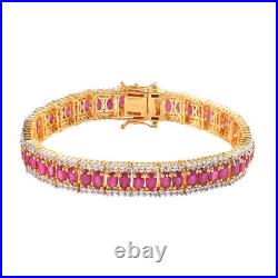 Ruby and Zircon Tennis Bracelet in Yellow Gold Over Silver Size 7Wt. 18.9 Gms